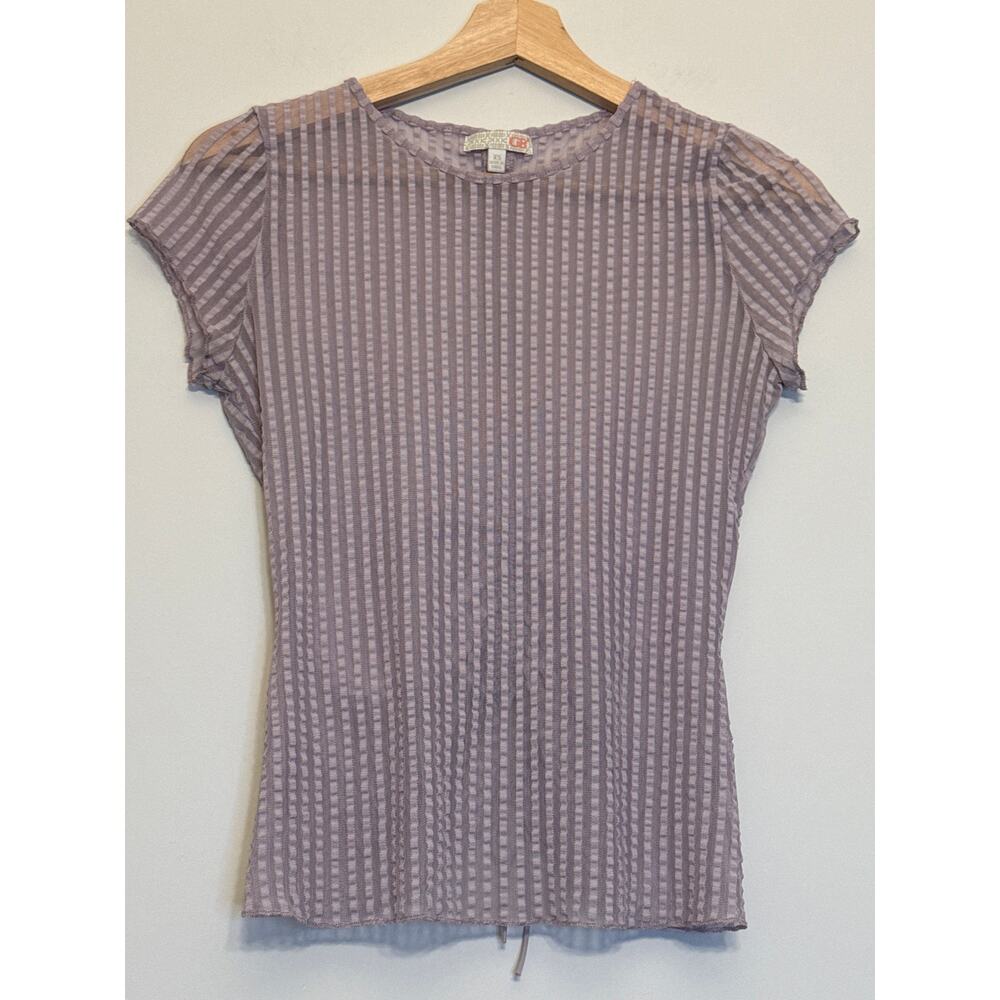 GB Sheer Textured Top Womens XS Purple Ruched Back Cap Sleeve - Picture 2 of 4
